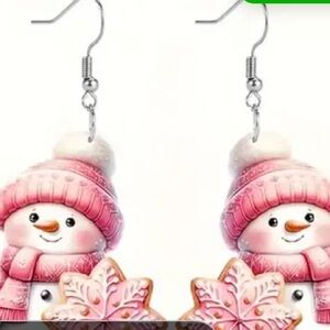 SNOWMAN Dangle Earrings Pink Approx  L 1.2” X     W 0.1” NEW NWT